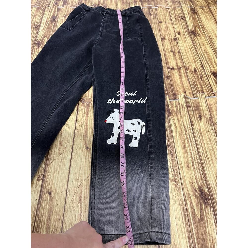 Universer Studio Black Jeans Women’s “heal The World” Dog Graphic Size Medium - Picture 4 of 11